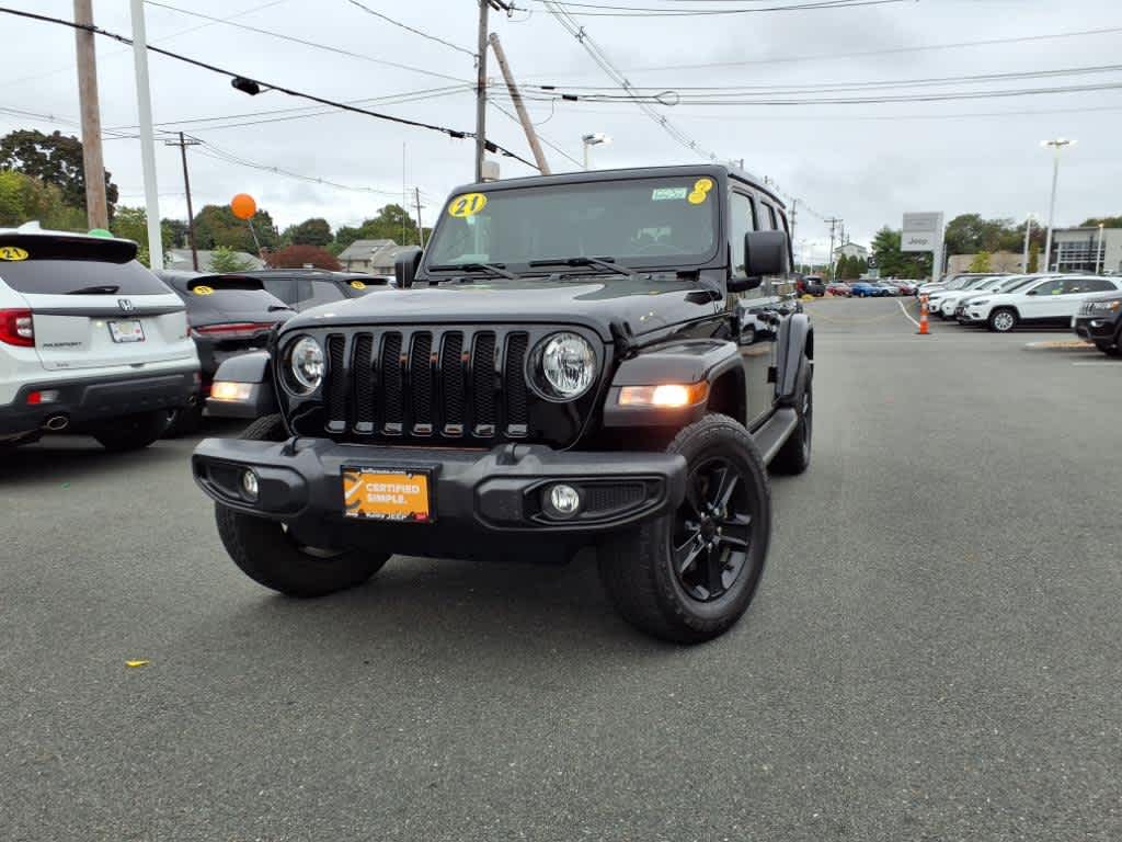 Certified 2021 Jeep Wrangler Unlimited Sahara Altitude with VIN 1C4HJXENXMW668498 for sale in Lynnfield, MA