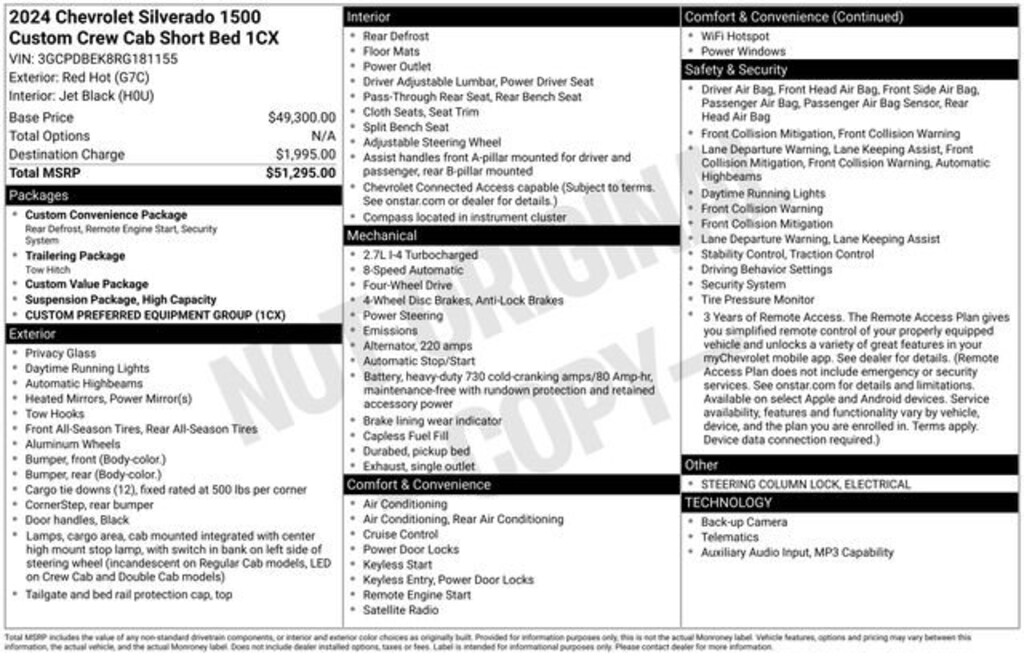 Used 2024 Chevrolet Silverado 1500 Custom Truck Crew Cab
