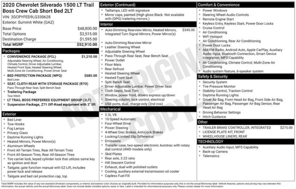 Used 2020 Chevrolet Silverado 1500 LT Trail Boss Truck