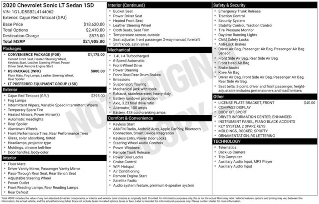 Used 2020 Chevrolet Sonic LT Sedan
