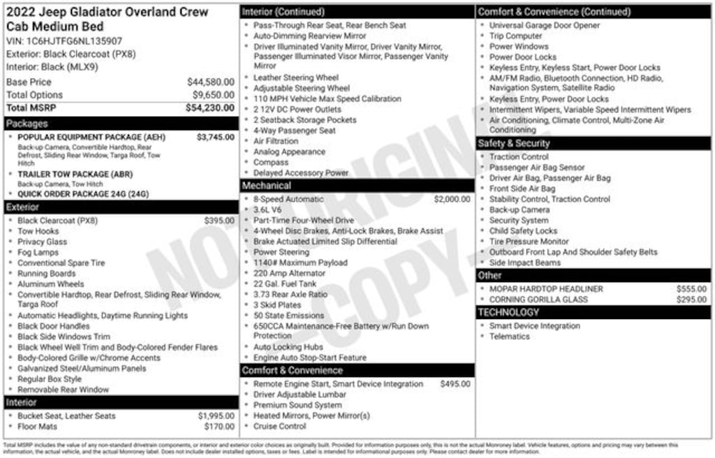 Certified 2022 Jeep Gladiator Overland Truck