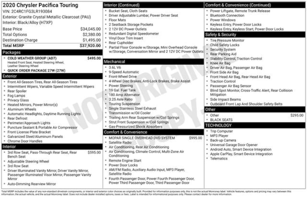 Used 2020 Chrysler Pacifica Touring Minivan/Van