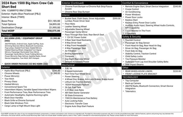 2024 RAM 1500 Big Horn/Lone Star 4x4 Crew Cab 5'7's photo
