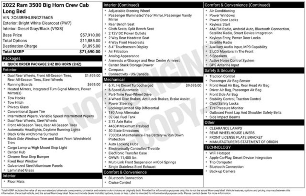 Certified 2022 Ram 3500 Big Horn Truck Crew Cab