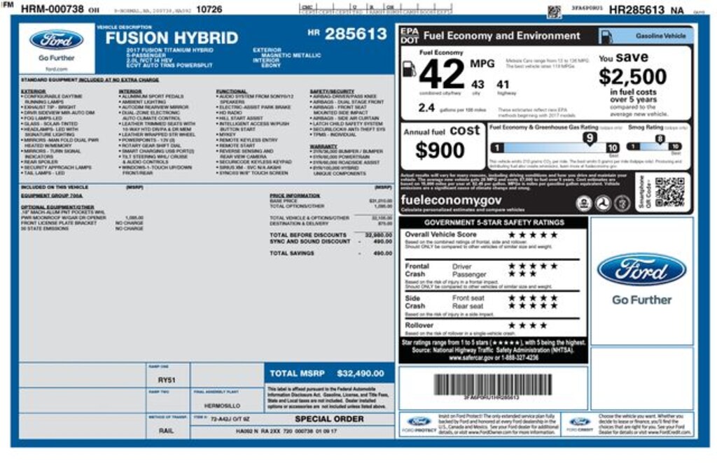 Used 2017 Ford Fusion Hybrid Sedan