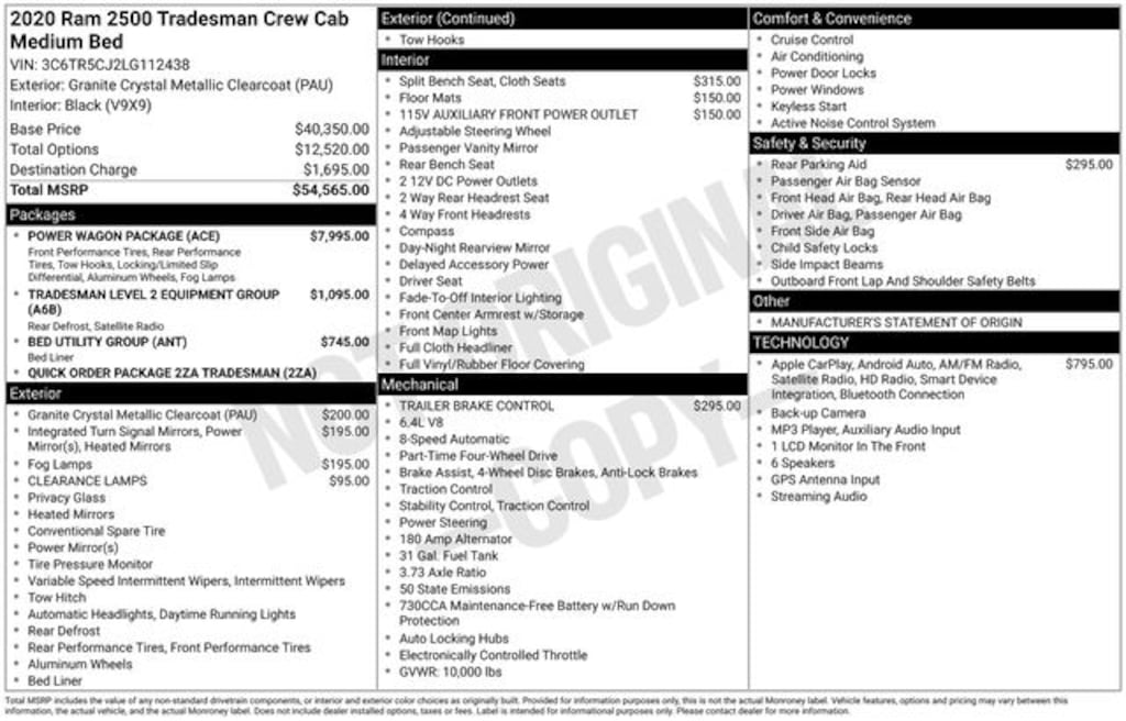 Used 2020 Ram 2500 Tradesman Truck Crew Cab