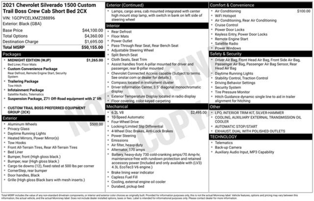 Used 2021 Chevrolet Silverado 1500 Custom Trail Boss Truck Crew Cab