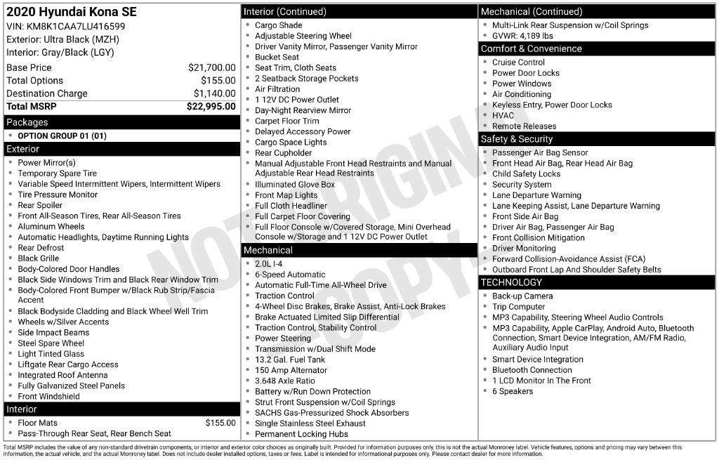 Used 2020 Hyundai Kona SE with VIN KM8K1CAA7LU416599 for sale in Norwalk, OH
