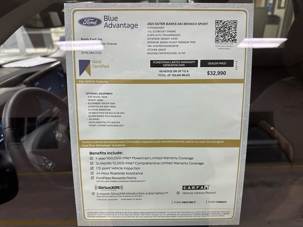 Certified 2025 Ford Bronco Sport Outer Banks AWD Outer Banks SUV