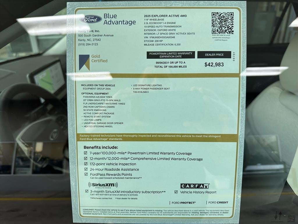 Certified 2025 Ford Explorer Active AWD Active SUV