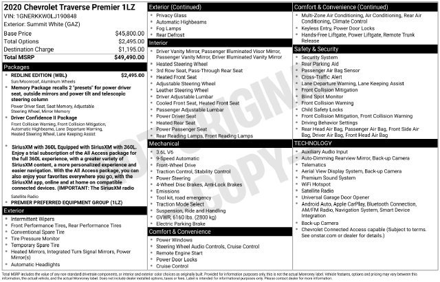 Used 2020 Chevrolet Traverse Premier SUV