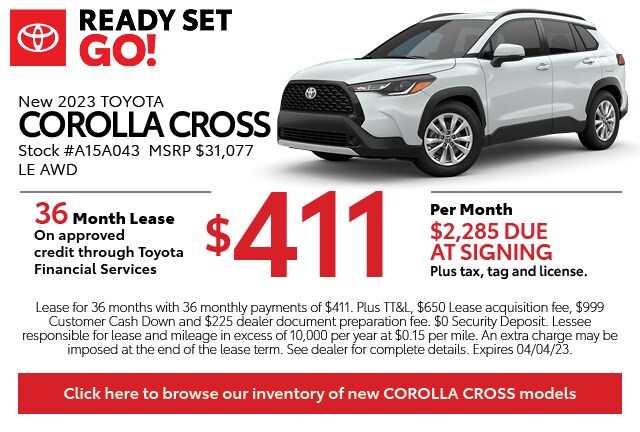 New Toyota 2023 Corolla Cross $411 per month and $2285 due at signing