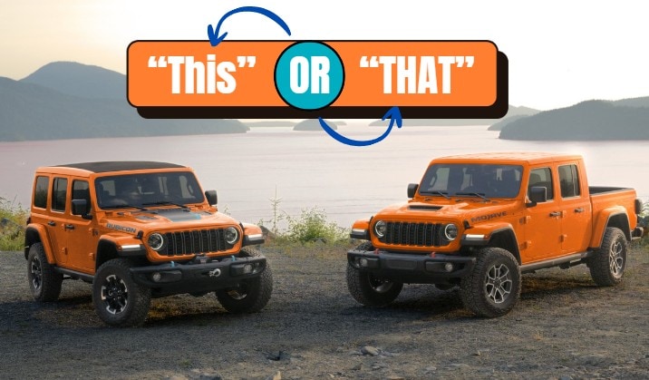 Orange Jeep Wrangler and Jeep Gladiator