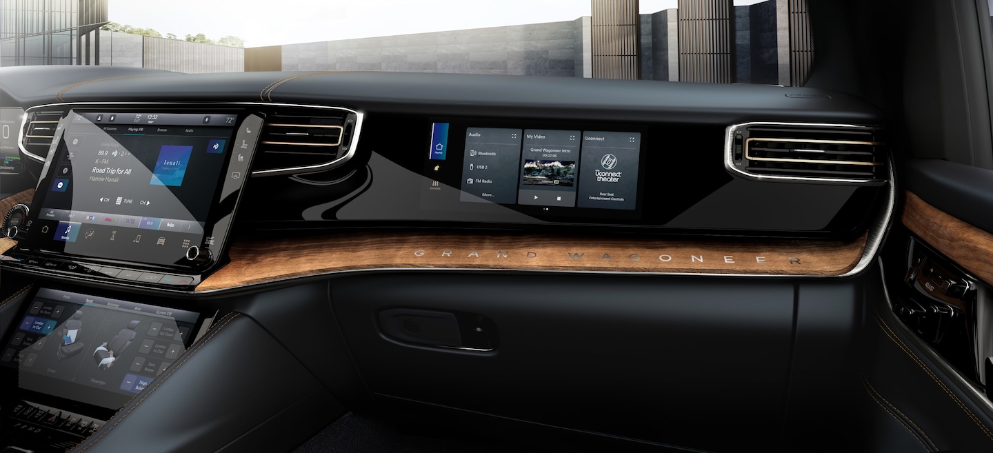 UConnect font passenger touchscreen display in vehicle interior