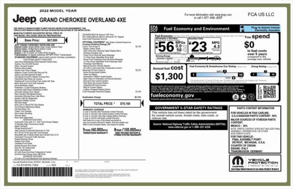 Used 2022 Jeep Grand Cherokee Overland 4x4 SUV