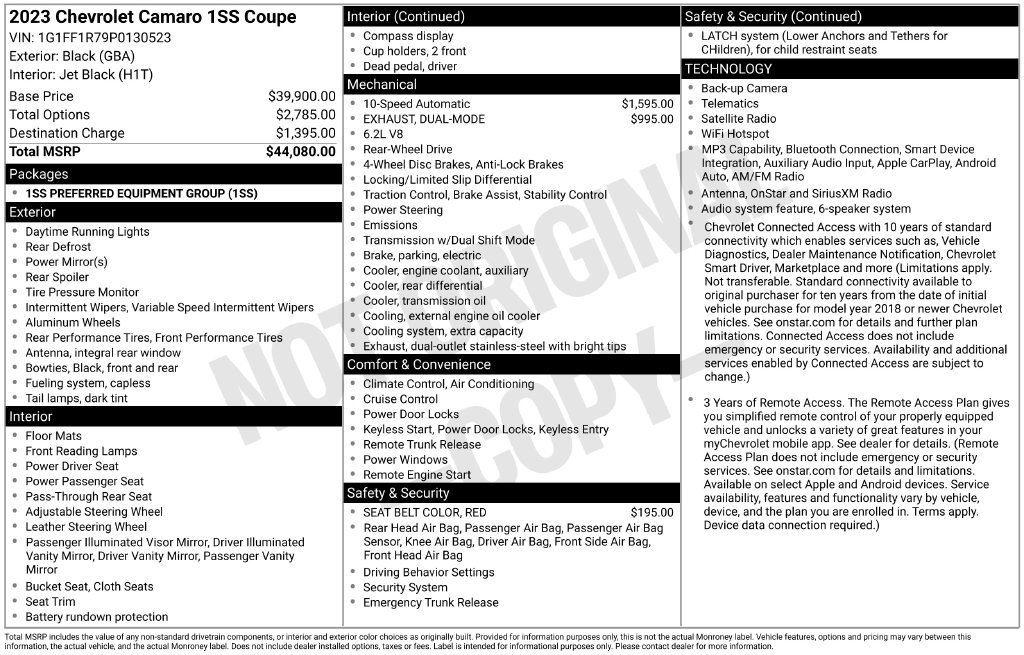 Used 2023 Chevrolet Camaro 1SS Performance