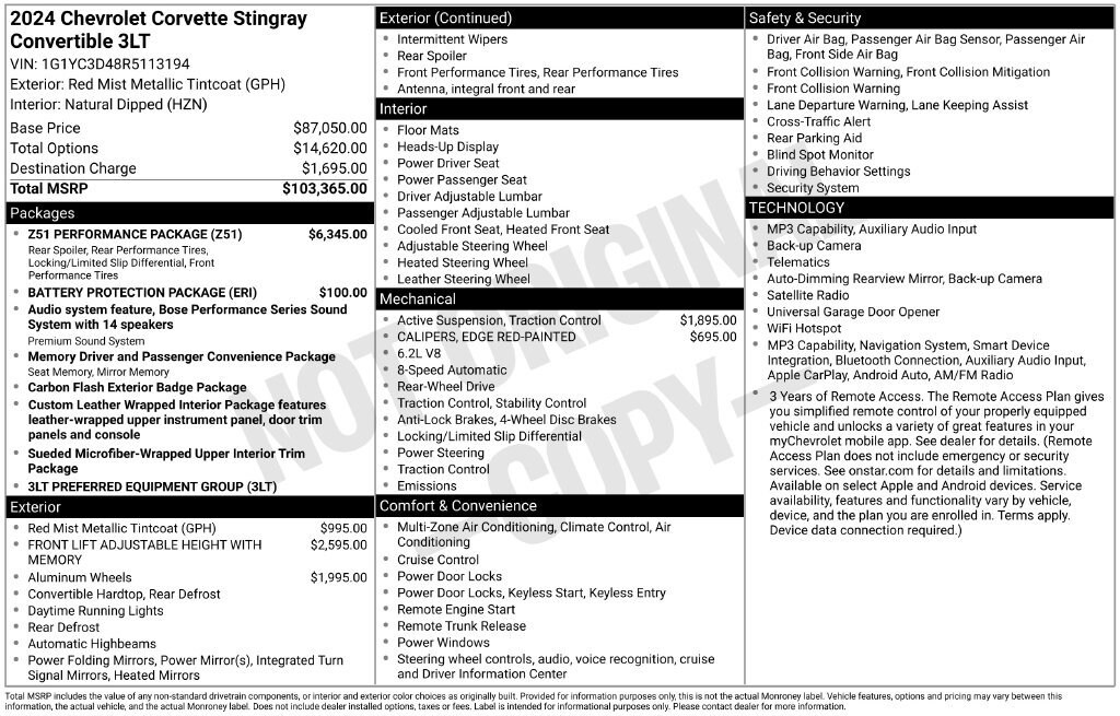 Used 2024 Chevrolet Corvette Stingray 3LT Performance
