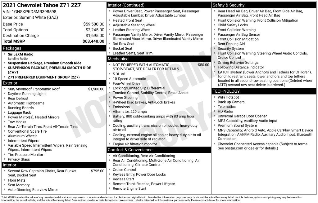 Used 2021 Chevrolet Tahoe Z71 SUV