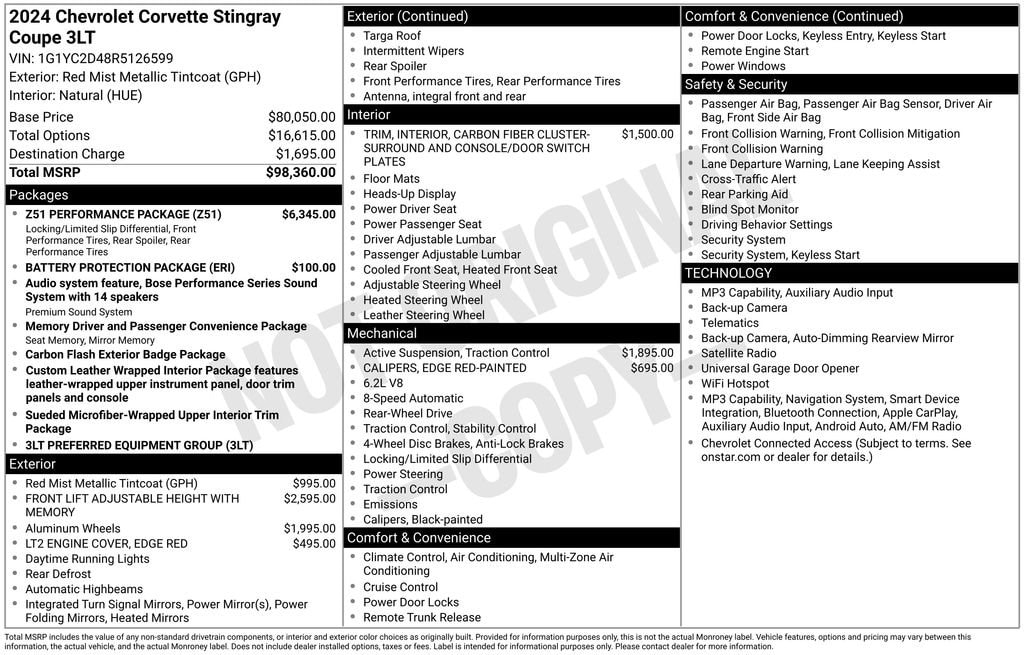 Used 2024 Chevrolet Corvette Stingray 3LT Performance