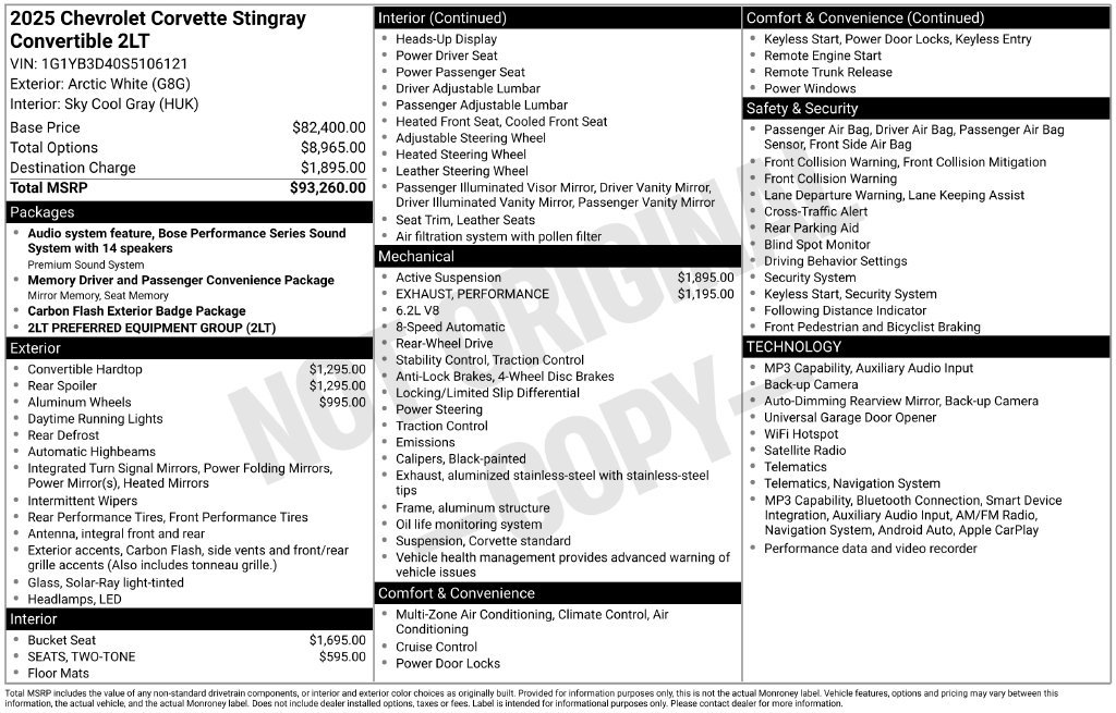 Used 2025 Chevrolet Corvette Stingray 2LT Performance