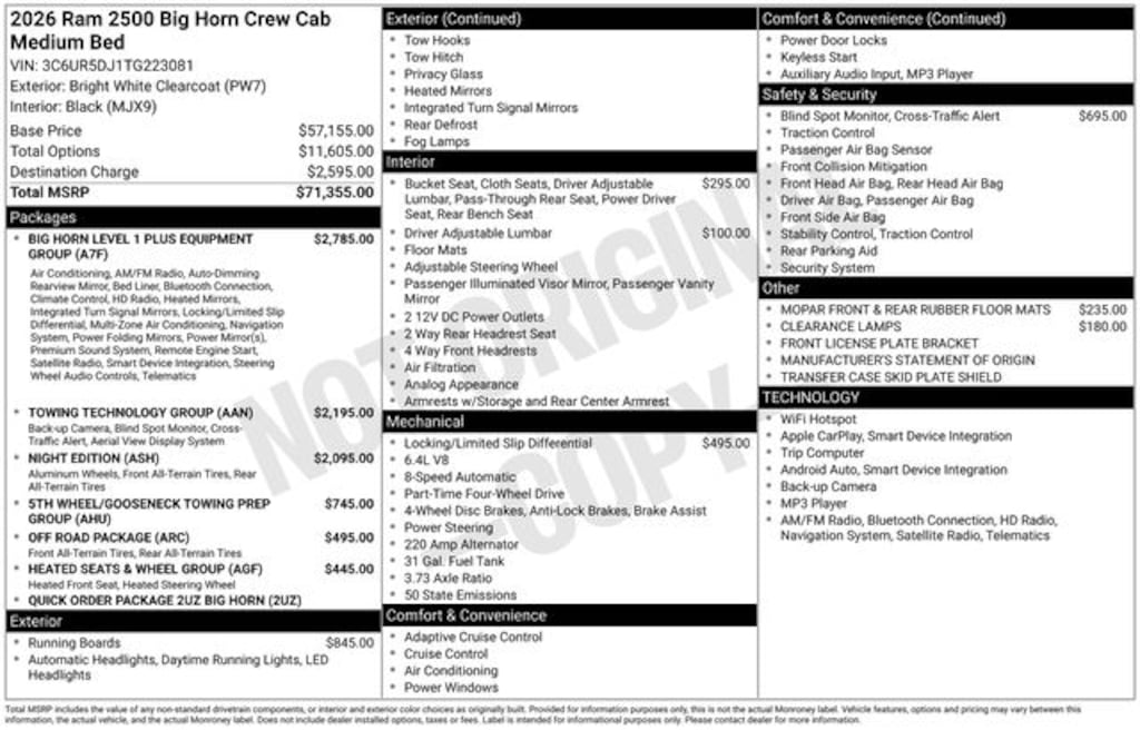 New 2026 Ram 2500 Big Horn Pickup