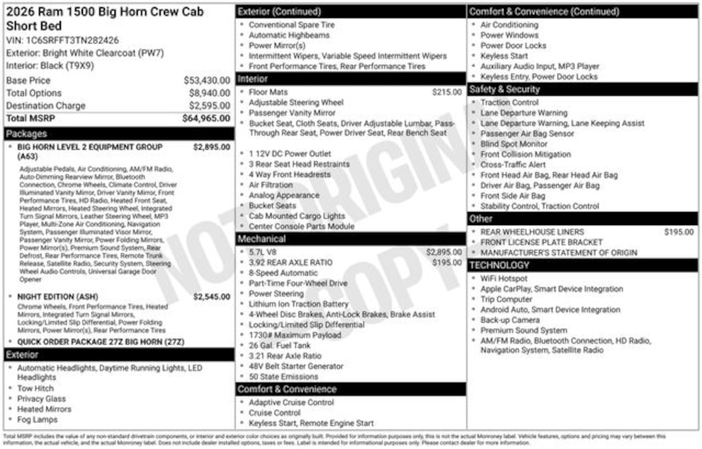 New 2026 Ram 1500 Big Horn/Lone Star Pickup
