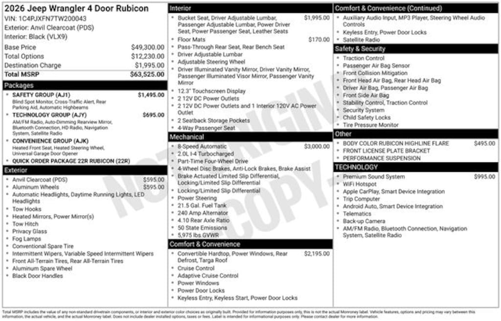 New 2026 Jeep Wrangler Rubicon Sport Utility