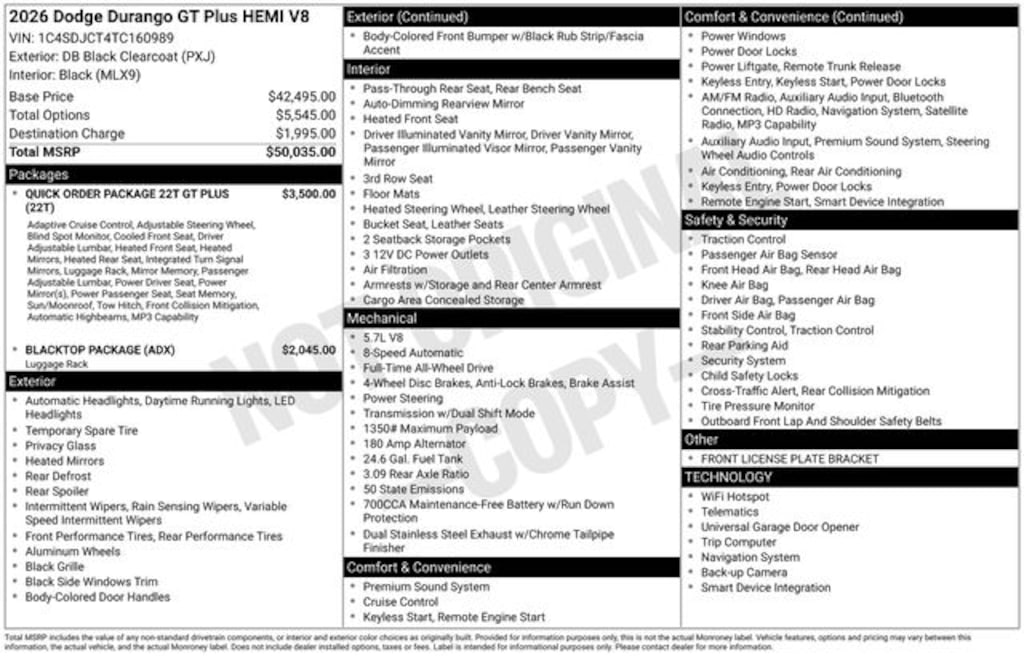 New 2026 Dodge Durango GT Sport Utility