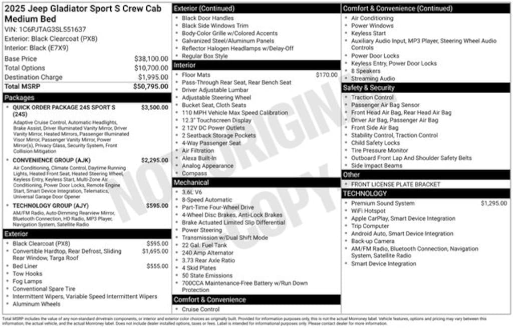 New 2025 Jeep Gladiator Sport S Pickup