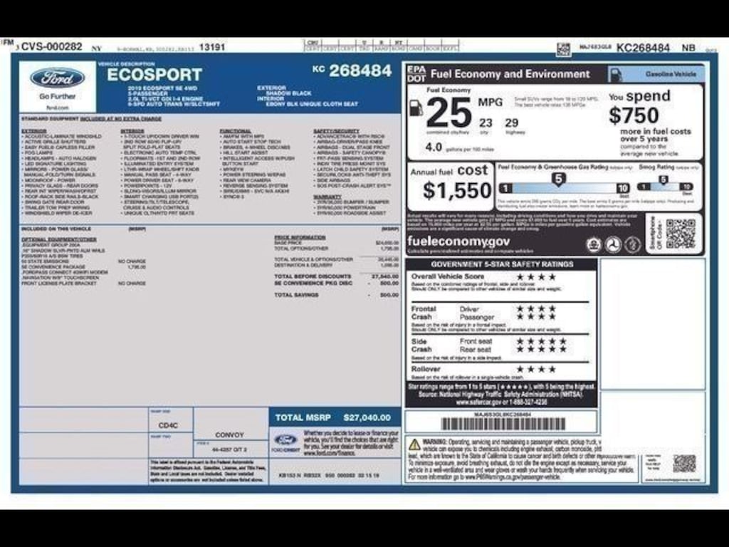 Used 2019 Ford EcoSport SE SUV