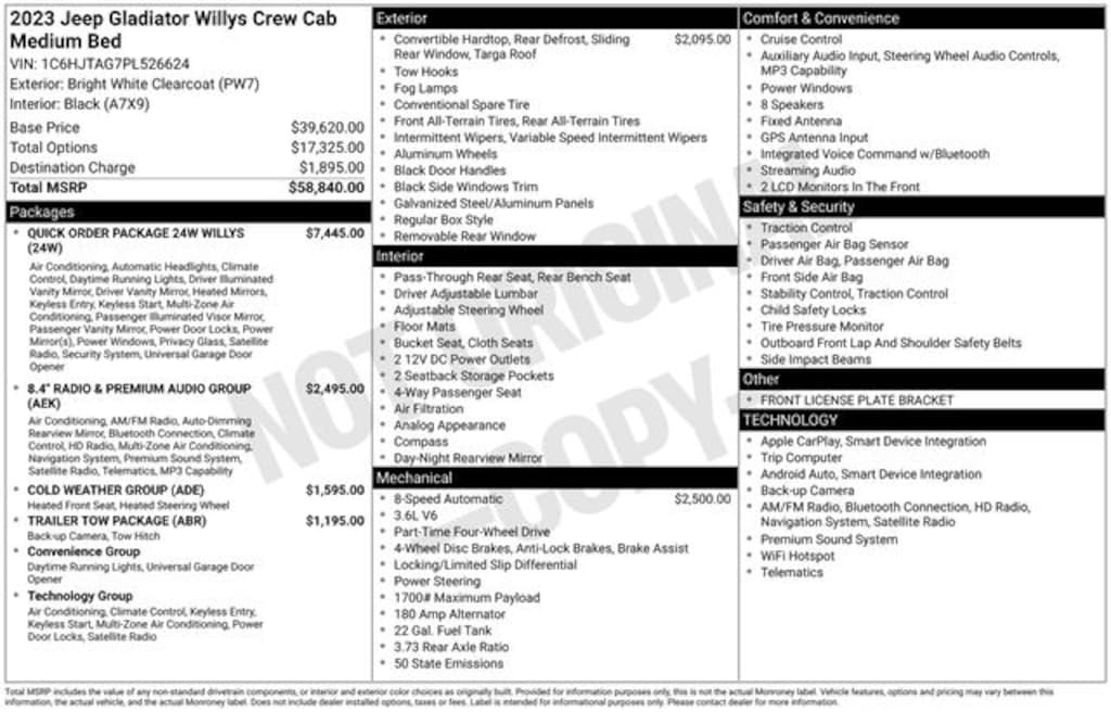 Used 2023 Jeep Gladiator Willys Truck Crew Cab