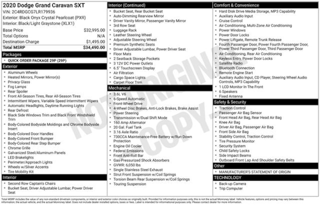 Used 2020 Dodge Grand Caravan SXT Van Passenger Van