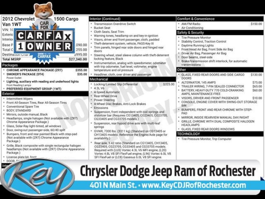 Used 2012 Chevrolet Express 1500 Work Van Van Cargo Van