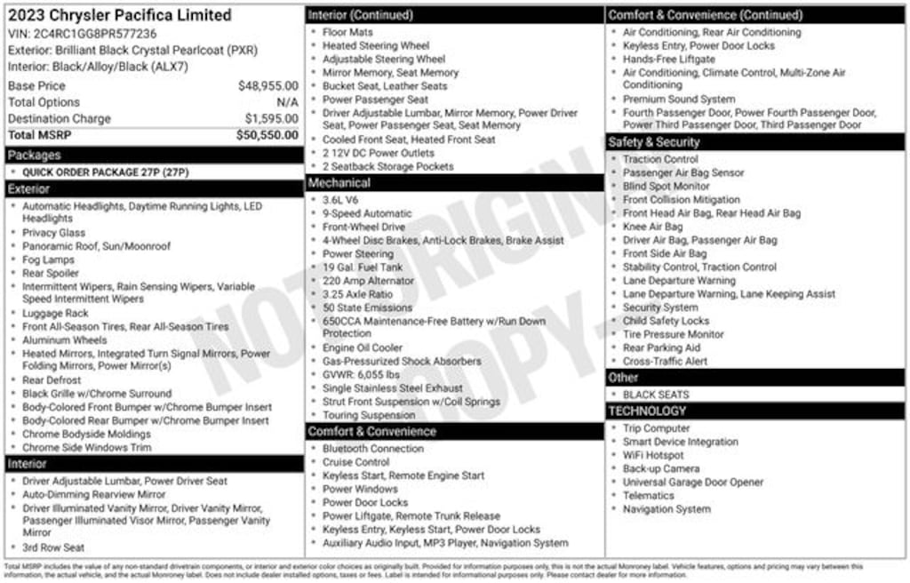 Used 2023 Chrysler Pacifica Limited Van Passenger Van