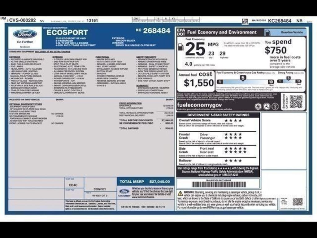 Used 2019 Ford EcoSport SE SUV