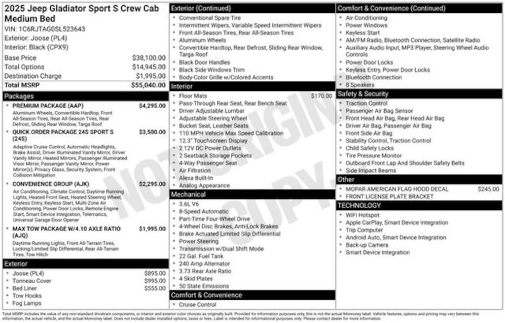 New 2025 Jeep Gladiator Sport S Pickup