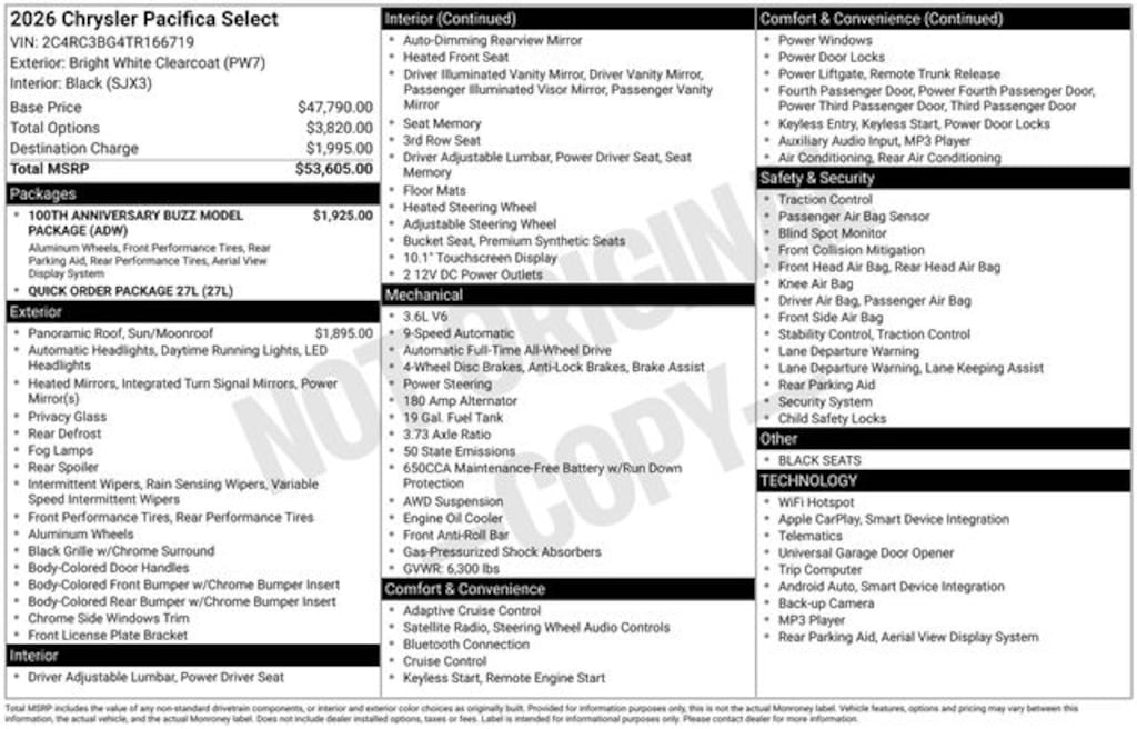 New 2026 Chrysler Pacifica Select Passenger Van