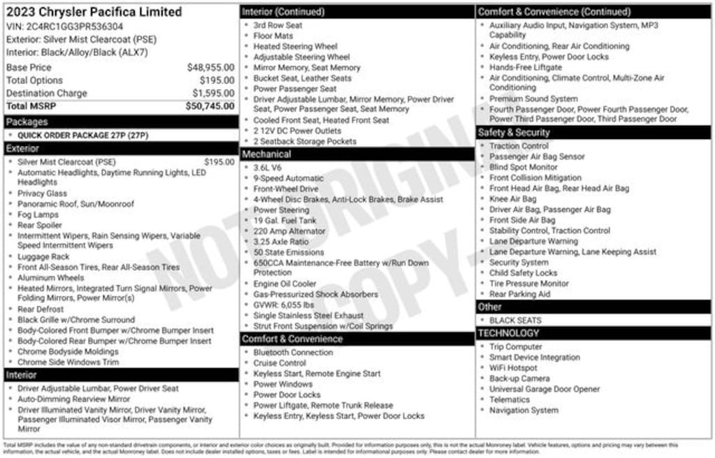 Used 2023 Chrysler Pacifica Limited Van Passenger Van