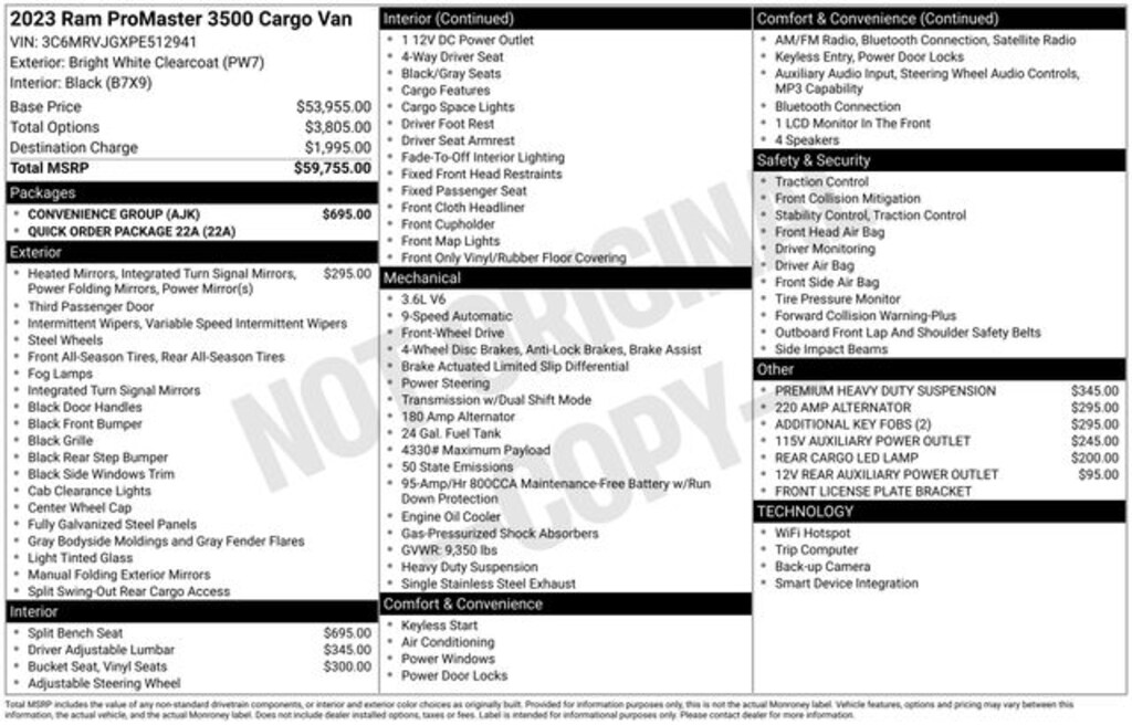 Used 2023 Ram ProMaster 3500 High Roof Van Extended Cargo Van