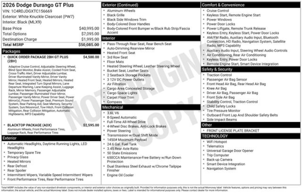 New 2026 Dodge Durango GT Sport Utility