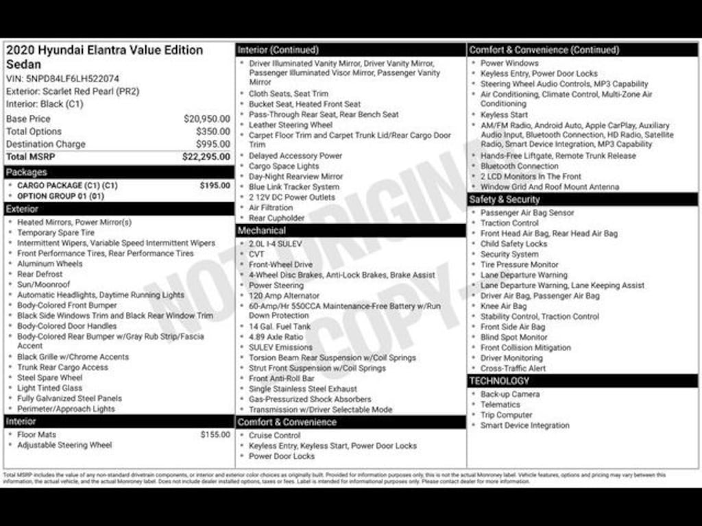 Used 2020 Hyundai Elantra Value Edition Sedan