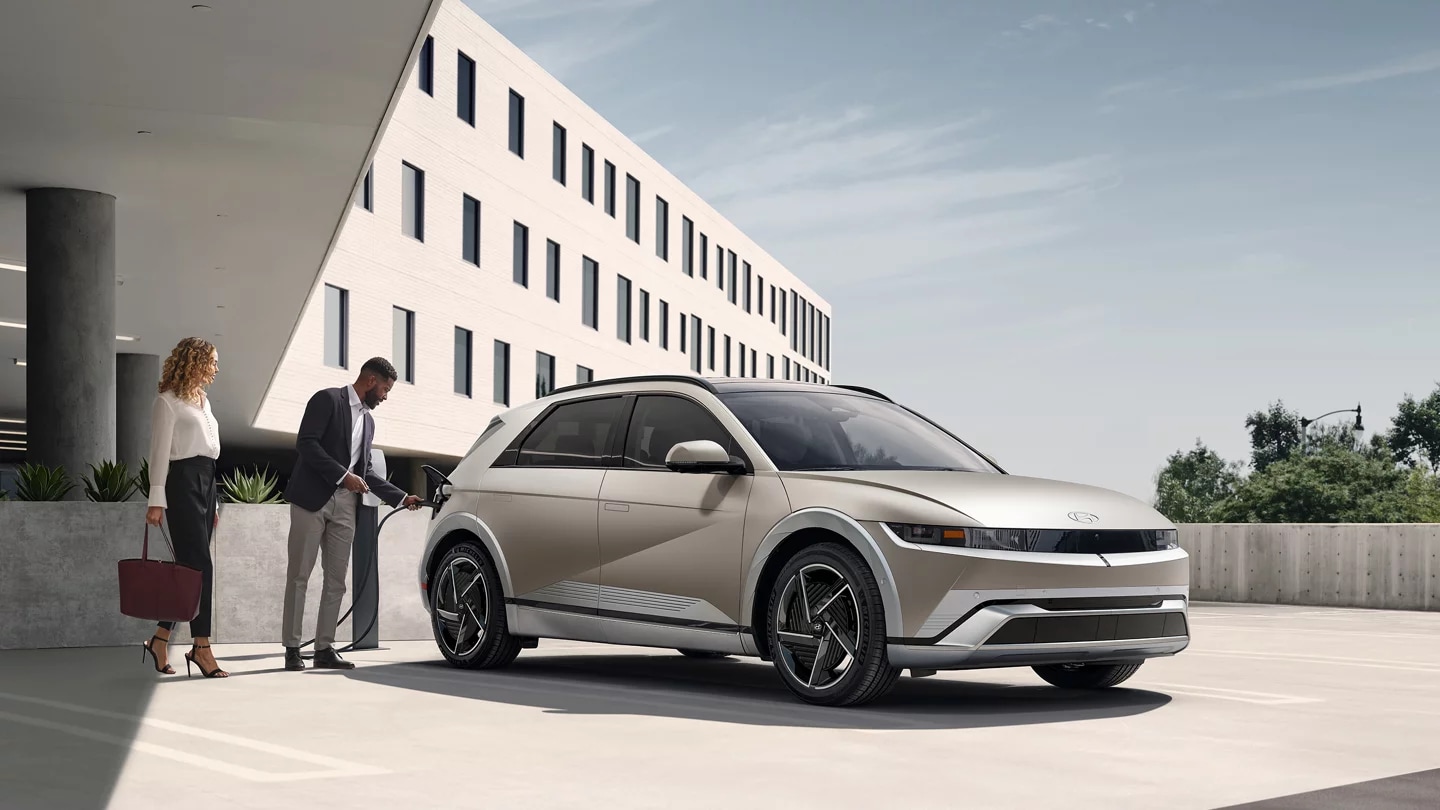 A Hyundai electric car charging at home