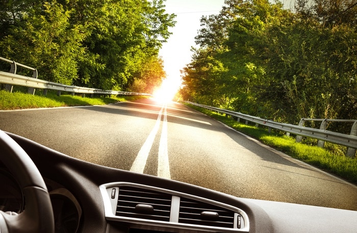 Car on tree-lined road.jpg