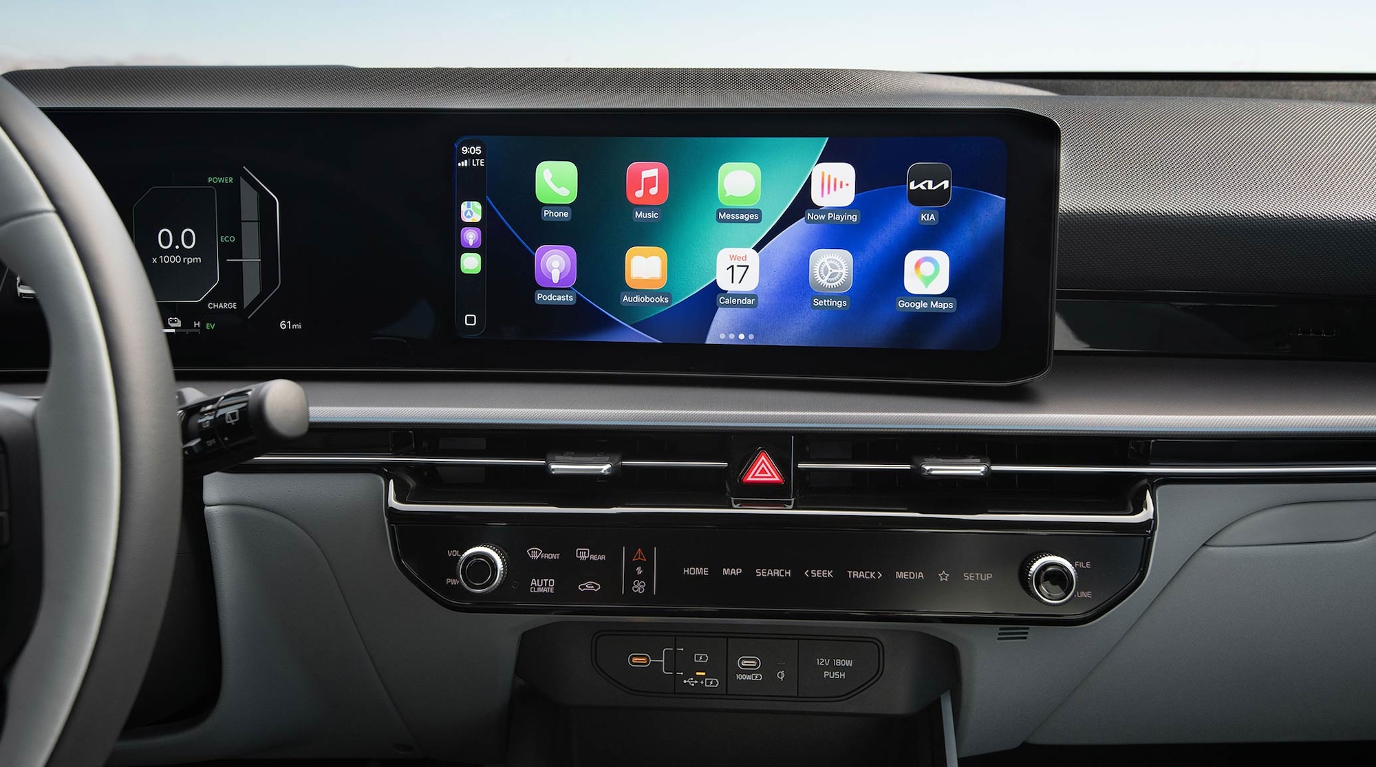 Wireless Apple CarPlay<sup>®</sup> and media controls with dual function climate control shown on the SX Touring.<sup>6</sup>