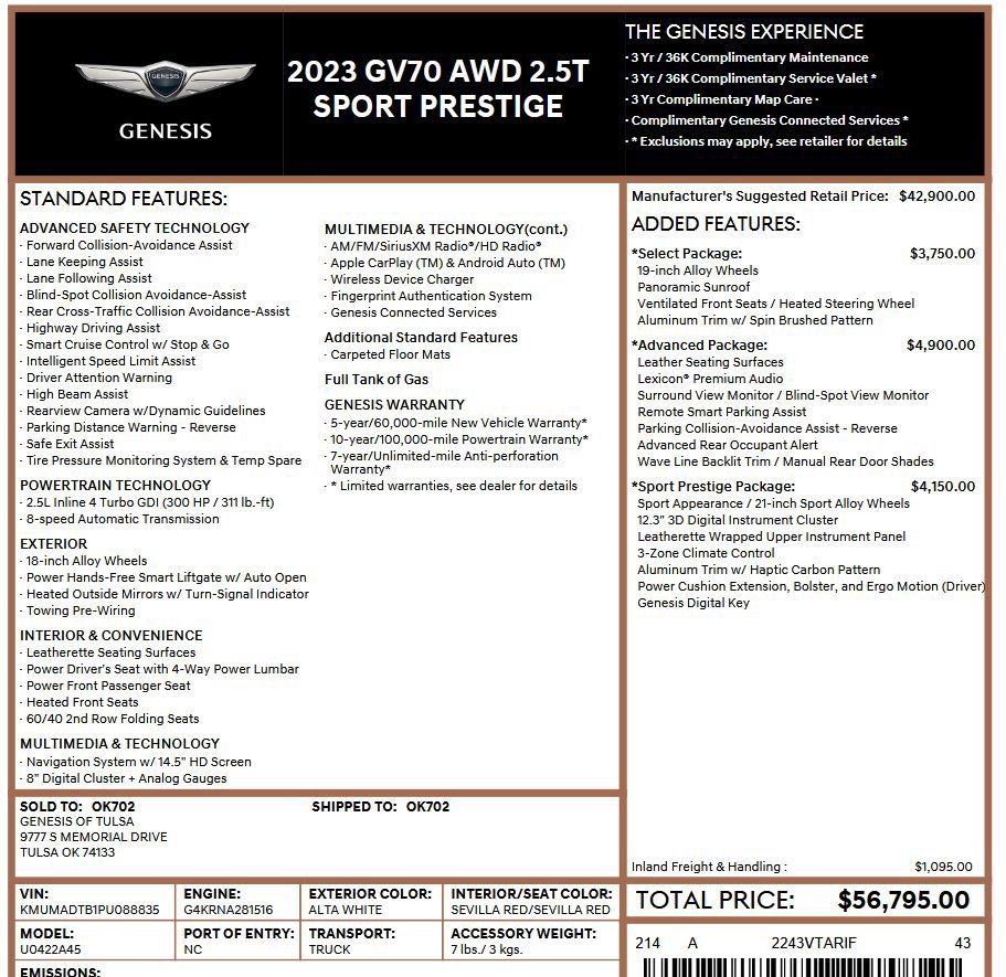 Used 2023 Genesis GV70 2.5T SUV