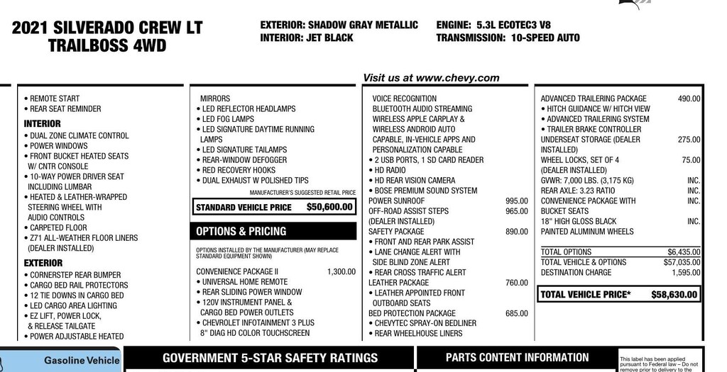 Used 2021 Chevrolet Silverado 1500 LT Trail Boss Truck Crew Cab