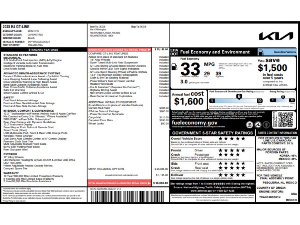 Certified 2025 Kia K4 GT-Line Sedan
