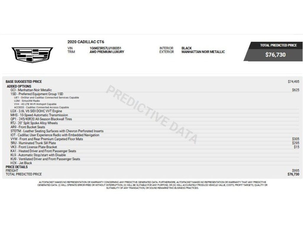 Used 2020 CADILLAC CT6 3.6L Premium Luxury Sedan
