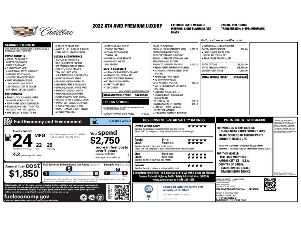 Certified 2022 CADILLAC XT4 Premium Luxury SUV