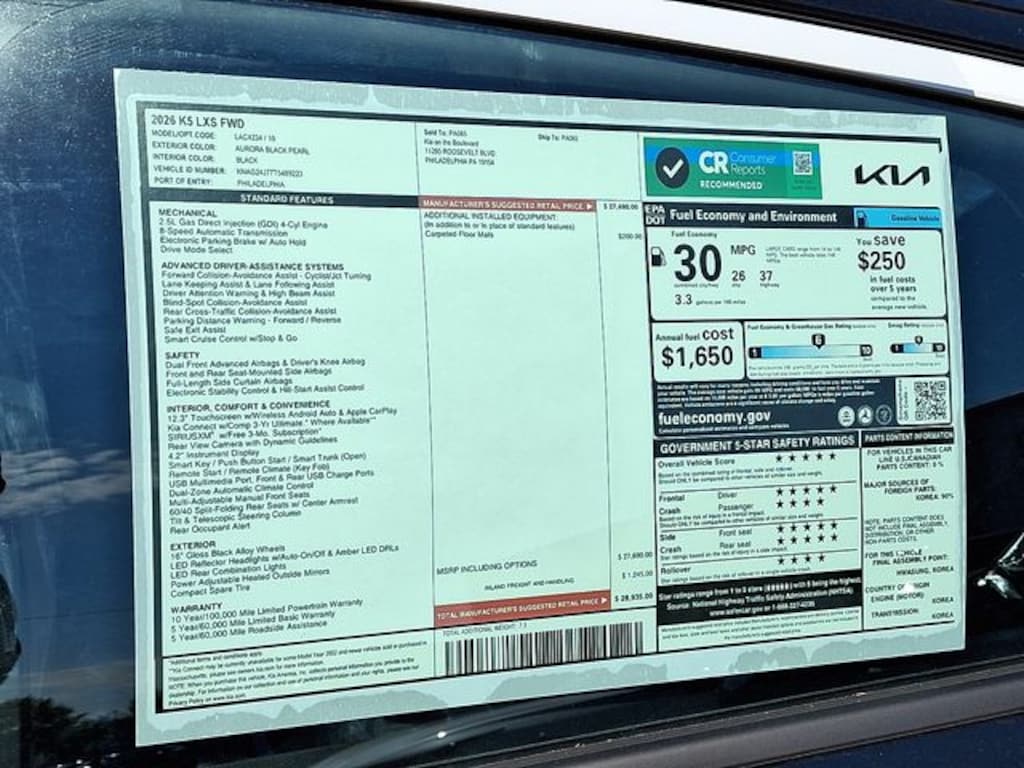 New 2026 Kia K5 LXS Sedan